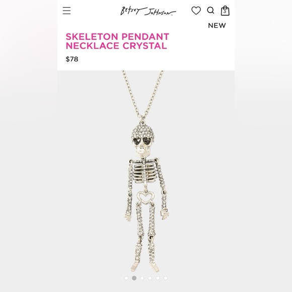 Halloween: Betsey Johnson Skeleton Pendant Blingy Crystal NEW in Coffin Package - Picture 5 of 6